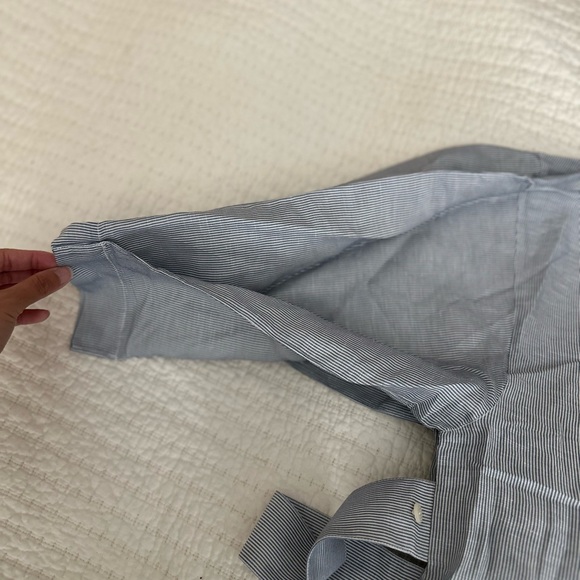 NWOT 💙🤍 Lunya Resort Linen Silk Kimono Robe pinstripe Blue and White - Picture 4 of 8